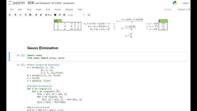 Gauss Elimination - 4x4 - Python Code смотреть онлайн