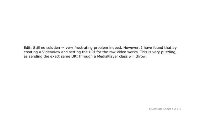 Android : Android MediaPlayer throwing "Prepare failed.: status=0x1" on 2.1, works on 2.2 смотреть онлайн