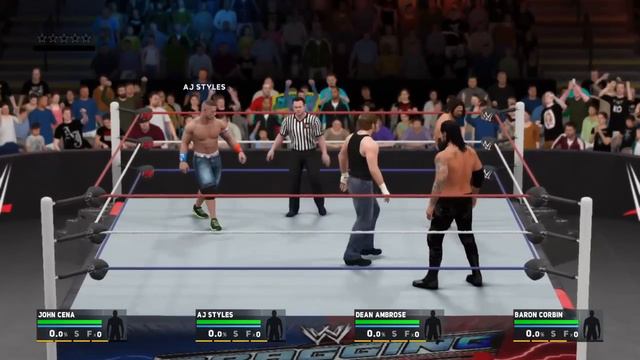 WWE 2K17 John Cena VS AJ Styles,Baron Corbin,Dean Ambrose Fatal 4-Way Falls Count Anywhere Match