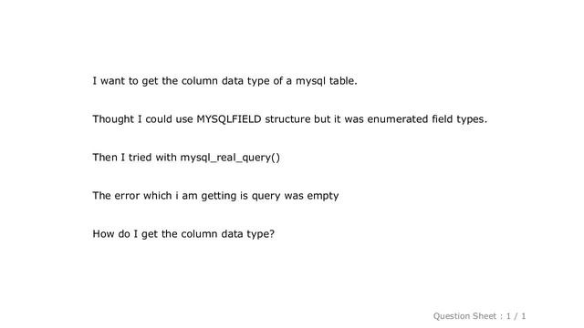 MySQL : How to get the mysql table columns data type? смотреть онлайн