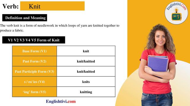 Knit V1 V2 V3 V4 V5 Base Form, Past Simple, Past Participle Form of Knit | Englishtivi.com смотреть онлайн