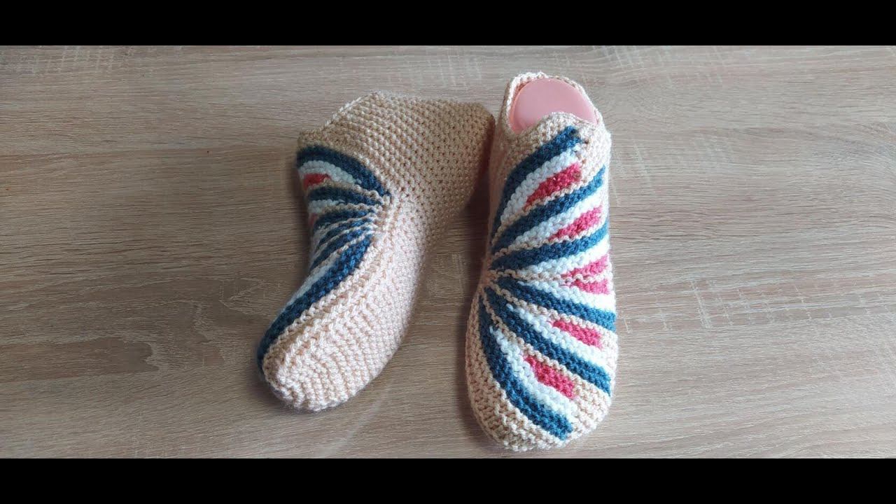 Первые наши тапочки связанные укороченными рядами смотреть онлайн