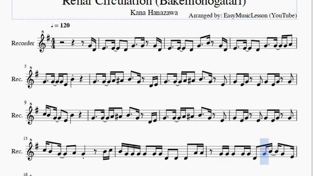 Recorder Sheet Music: How To Play Renai Circulation (Bakemonogatari) By Kana Hanazawa