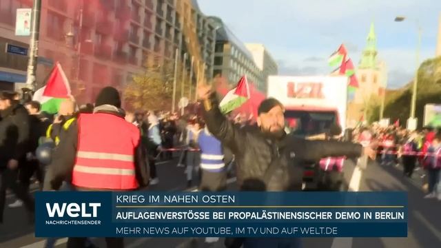 PROTESTE GEGEN ISRAEL: Chaotische Szenen! Anhänger der Palästinenser stürmen Neptunbrunnen in Berli смотреть онлайн