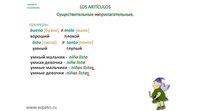 Испанский язык с нуля Урок 5 Артикли №3 - согласование с существительными (www.espato.ru) смотреть онлайн