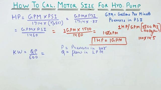 Motor Selection for Hyd Pump । Motor Size Calculation for Hyd Pump । Relation b/w Motor & Hyd Pump. смотреть онлайн