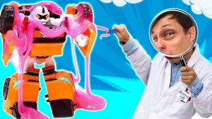 Тоботы вляпались в слаймы! Роботы Трансфомеры в видео для мальчиков Доктор Ой