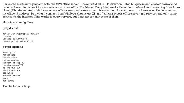 PPTP linux server - Linux clients ok - Windows client can't connect to some web servers смотреть онлайн