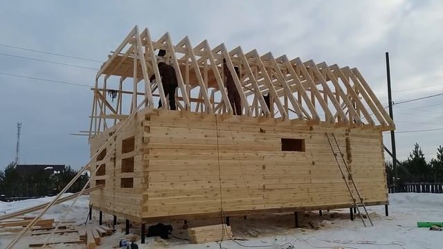 Дом 8х10 м. из бруса 150х150 мм. Часть 4: Монтаж мансардной крыши.