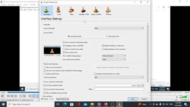 How to change the skip time from 10 seconds to any number of seconds in vlc media player ? смотреть онлайн