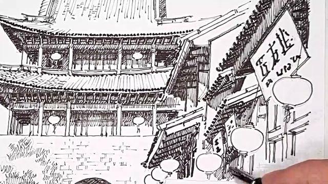 Chinese market street time lapse drawing. смотреть онлайн