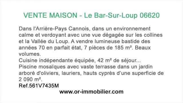 Arrière-Pays Cannois - Vente Villa Bar-Sur-Loup 06620 - 185 m² - Vue dégagée - Piscine смотреть онлайн