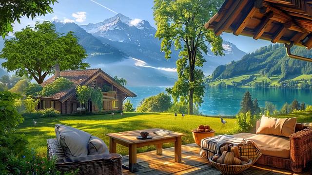 Garden Space On A Peaceful Summer Morning Lakeside - Relax Bird Sounds, Calm Water  Forest Sounds🕊️