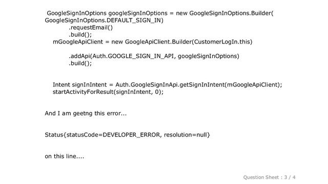 Android : Error: Status{statusCode=DEVELOPER_ERROR, resolution=null} смотреть онлайн