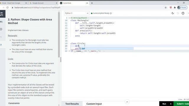 HackerRank Certification :- Python Basics : Shape classes with Area method. смотреть онлайн