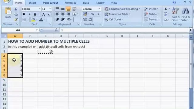 Excel 2007 : Adding Same Number to Multiple Cells смотреть онлайн