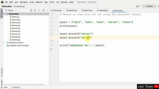 Remove items from a set using the discard() method | Python Tutorial for Beginners | Amit Thinks смотреть онлайн