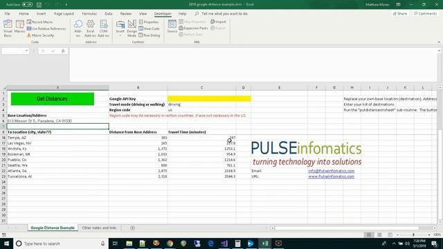 Updated Excel VBA and Google Maps API with multiple addresses смотреть онлайн