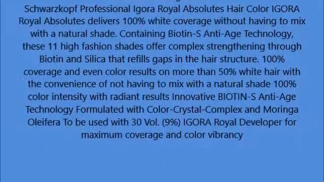 Schwarzkopf Professional Igora Royal Absolutes Hair Color 6 60 смотреть онлайн