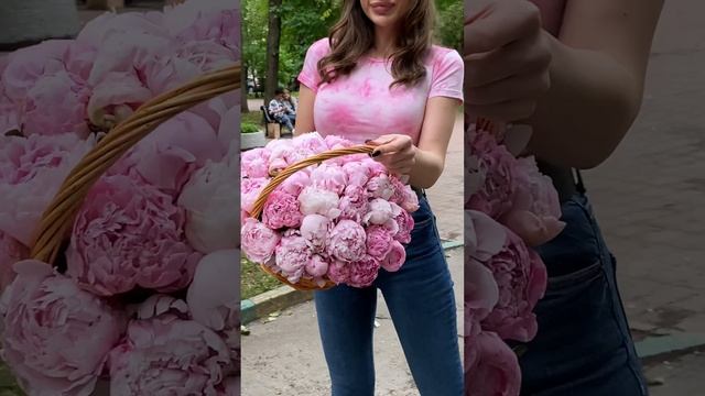 51 розовый пион Сара Бернар в корзине #пионы смотреть онлайн