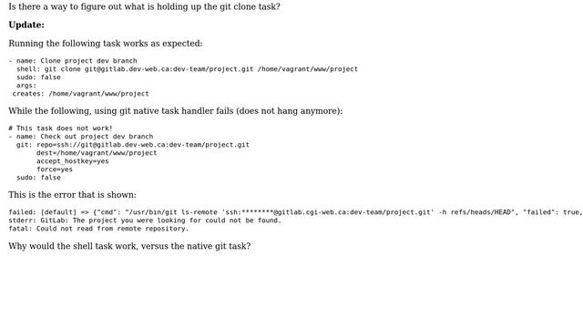 Ansible hangs on git clone смотреть онлайн