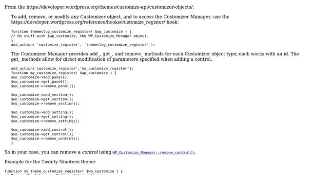 Wordpress: How do I remove a customiser option from a parent theme in a child theme? смотреть онлайн
