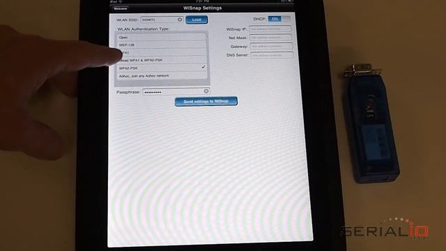 iPad setup WiSnap Wi-Fi RS-232 adapter dongle to enterprise WLAN using Ad-Hoc смотреть онлайн
