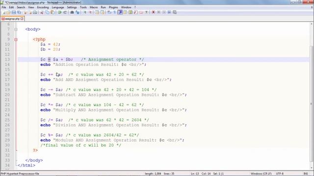 PHP - Assignment Operators смотреть онлайн