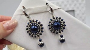 Серьги из жемчуга Сваровски и японского бисера. Сине-серебристый вариант.
