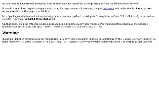 Unix & Linux: Installing older versions of python packages with apt-get (specifically wxpython) смотреть онлайн