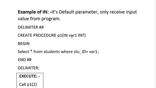 IN, OUT, INOUT PARAMETERS IN SQL WITH EXAMPLES смотреть онлайн