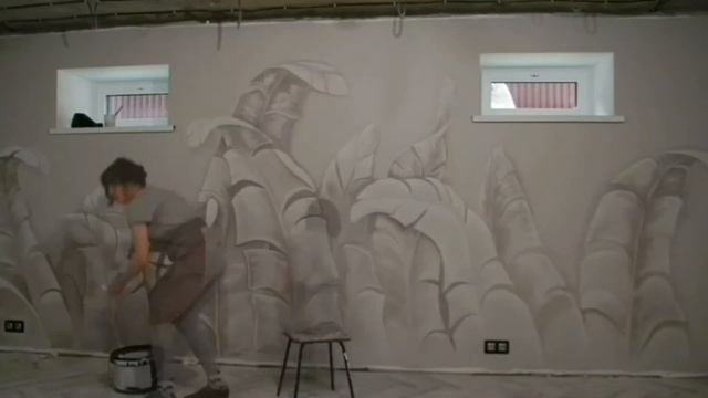 Роспись на стене "Большие листья" смотреть онлайн