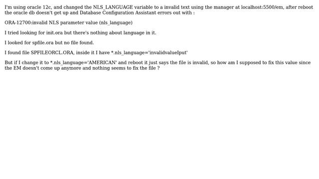 Databases: Oracle, changed NLS_LANGUAGE and is now invalid and can't fix смотреть онлайн