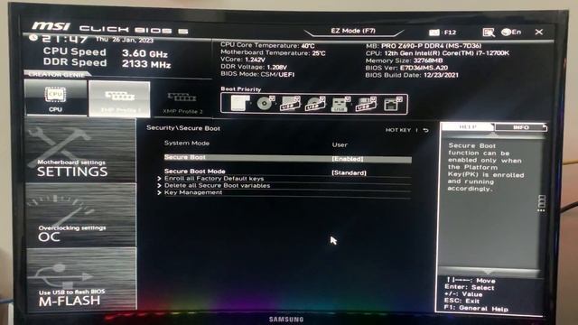 Secure boot can be enabled when system in user mode | MSI windows 11 | TPM 2.0 смотреть онлайн