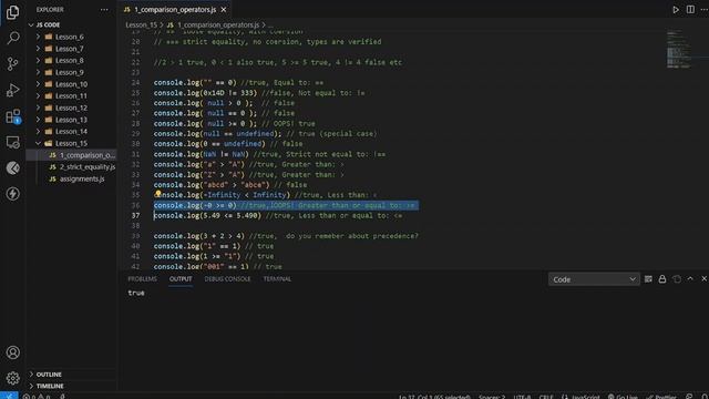 JavaScript: Comparison operators смотреть онлайн