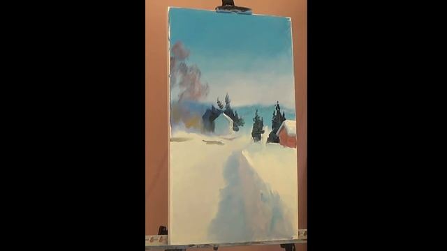 Зимний пейзаж Видео урок масляной живописи. Oil painting lesson смотреть онлайн