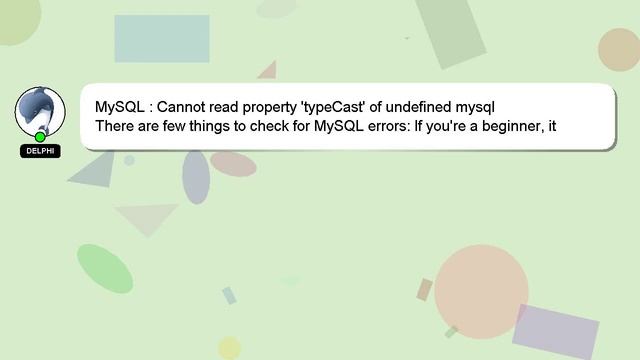 MySQL : Cannot read property 'typeCast' of undefined mysql смотреть онлайн
