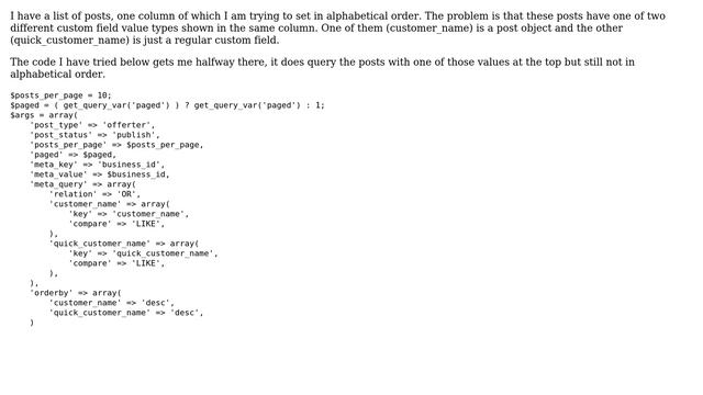 Wordpress: How do I query with multiple custom fields orderby in same column? смотреть онлайн