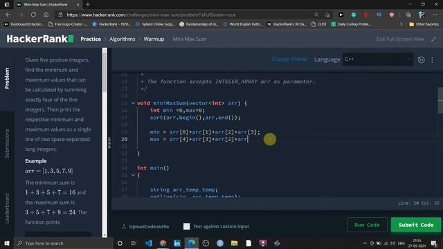 Hackerrank Mini-Max Sum solution in C++. смотреть онлайн