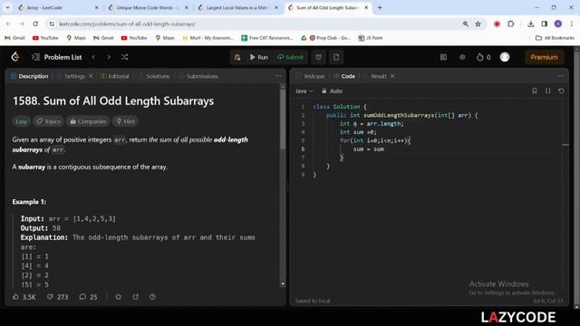 LeetCode in Java | Problem Solving in Arrays : Easy Question | Sum of All Odd Length Subarrays смотреть онлайн