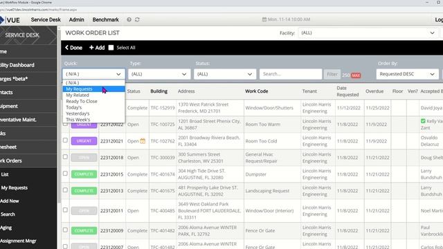 VUE Desktop - Basic Work Order List & Filters смотреть онлайн