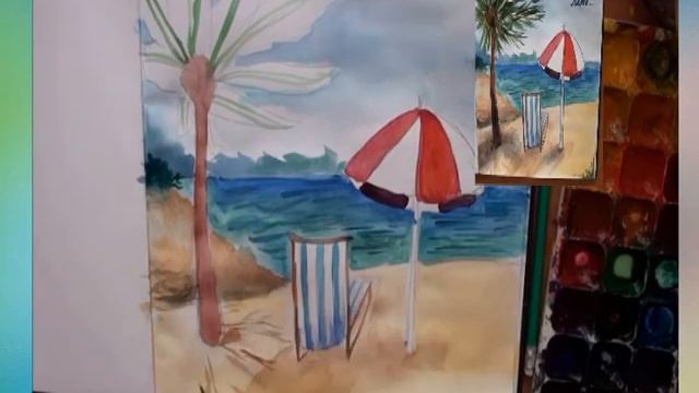 как нарисовать море и пляж акварелью / как нарисовать лето)/ art make смотреть онлайн