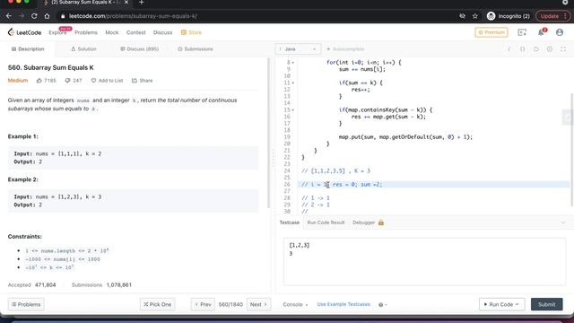 Leetcode #560 : Subarray Sum Equals K solution | Java | Frequently Asked Questions | Optimized смотреть онлайн