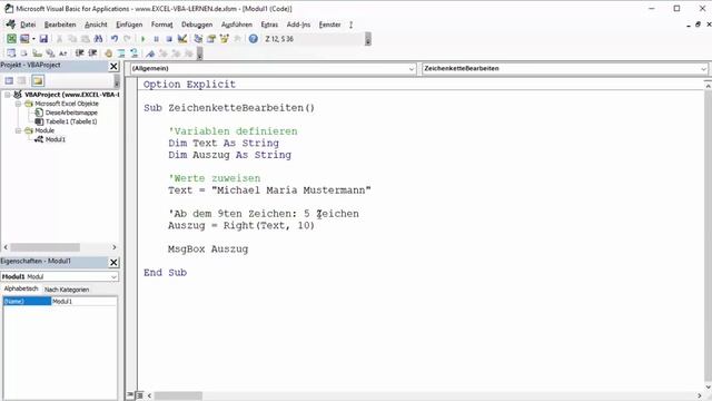 EXCEL VBA Die wichtigsten Befehle #27 - Auszug aus einer Zeichenkette - LEFT, RIGHT, MID - Function смотреть онлайн
