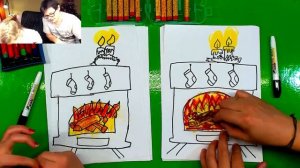 Теплый КАМИН на Рождество рисуем с Рыба Кит папа рисует