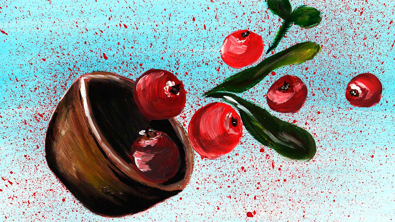 Как нарисовать ягоды клюквы. рисуем натюрморт гуашью. смотреть онлайн