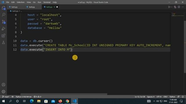 How to insert data into MySQL table using python | Tutorial 5 in hindi смотреть онлайн