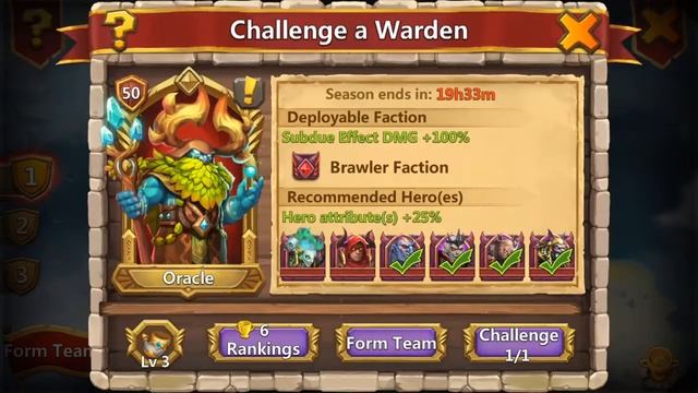 Day 7 - Challenge a warden - Oracle level 50 - 82 mil dmg by run - Castle clash смотреть онлайн