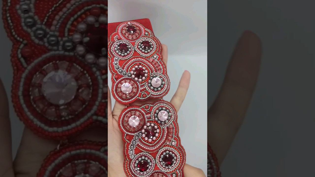 Пояс красный серебристый вышитый бисером кристаллами смотреть онлайн