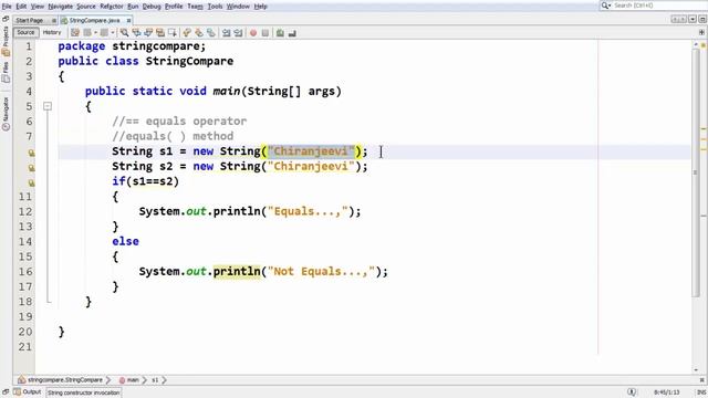 Java String Compare with == and equals( ). смотреть онлайн
